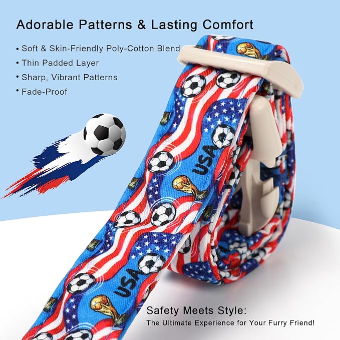 American Soccer Dog Collar Blue Patriotic Dog Collars for Large Dogs - Lightweight Adjustable 4th of July Puppy Collars Summer Stars & Stripes Male Female Dogs Collar L