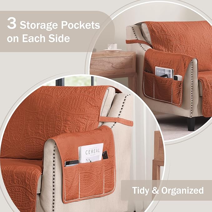 Quilted Grand Sofa Covers for 4 Cushion Couch, Couch Cover for Grand Sofa Washable, Soft Cozy Couch Protector, Oversized Grand Sofa Slipcovers Water-Repellent (Grand Sofa 98", Burnt Orange)