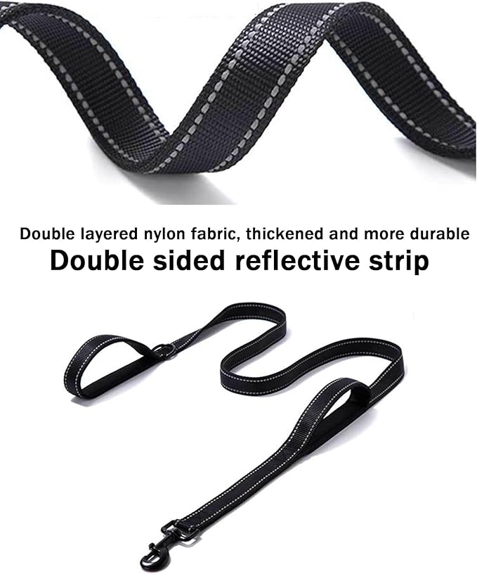 Solmoony 4FT Black Strong Dog Leash with 2 Padded Handles, Traffic Handle Extra Control, Double-Sided Reflective Walking Lead for Small Medium and Large Dogs(Black, 4FT)