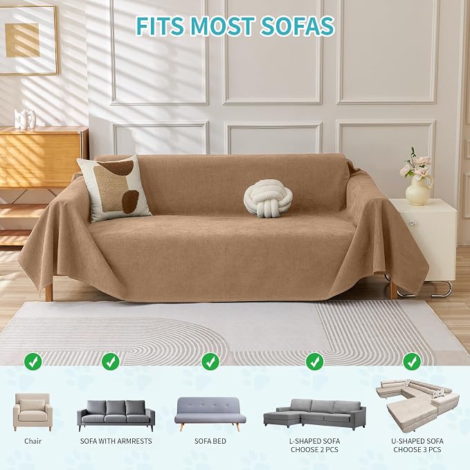 Warmstar Couch Protector from Cat Claws, Waterproof Couch Cover Anti Slip,Couch Cover 3 Cushion Sofa Washable,Anti-Scratch Pet Sofa Cover Heavy Duty,71"X134", Brown