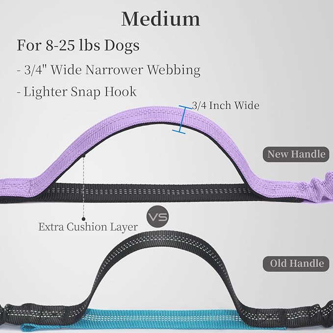 iYoShop Hands Free Dog Leash with Zipper Pouch, Dual Padded Handles and Durable Bungee for Walking, Jogging and Running Your Dog (Lavender, 8-25 lbs, Medium)