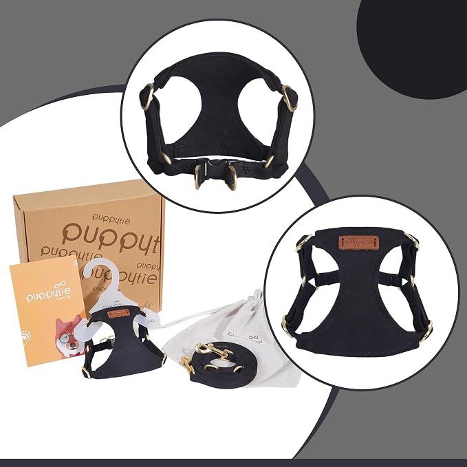 Puppytie Small Dog Harness with Multifunction Dog Leash,Lightweight Soft Adjustable No Choke Escape Proof Pet Harness Vest Pet Harness Vest,Black,M