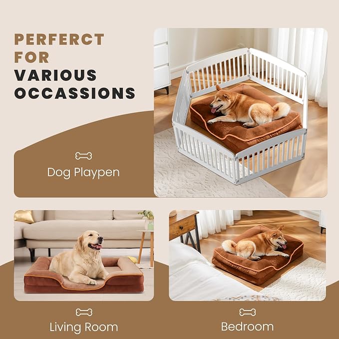 DUMOS 42x32 Inch Orthopedic Dog Beds for XL Large Sized Dogs, Machine Washable Cover Pet Bed, Anti-Slip Waterproof Memory Foam Couch Bed for Indoor Dogs and Cats, Brown