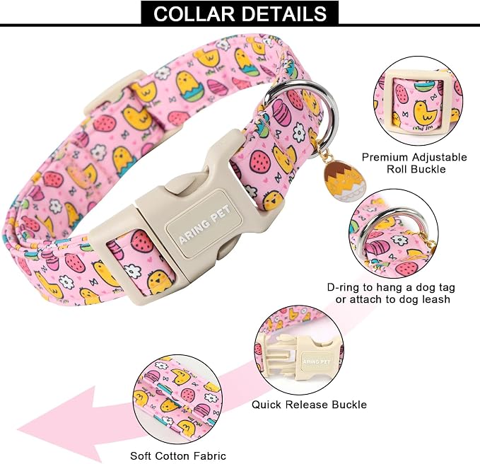 ARING PET Easter Dog Collar-Cute Adjustable Pink Chick Pet Collars Puppy Collar Gifts with Quick Release Buckle for Girl Boy Dogs-XS