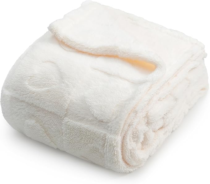 Americanflat 30x40 Jacquard Kids Throw Blanket - Soft and Breathable Mini Fleece Throw Blanket for Couch, Bed, Chair - Fleece Blankets Perfect for Home, Bedroom, or Outdoor - Heart Design in Cream