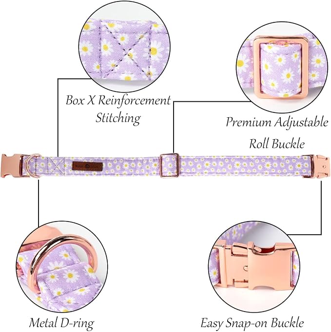 Lionet Paws Spring Dog Collar with Sailor Bow, Soft Comfortable Adjustable Cute Daisy Collar for Puppies and Cats, XS, Neck 8-12 inches