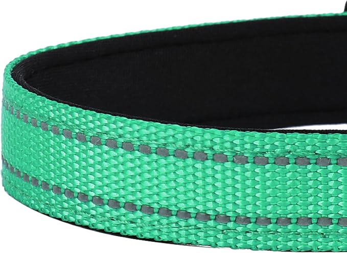 Reflective Dog Collar, Adjustable Soft Neoprene Padded Nylon Pet Collars with Buckle for Puppy and Small Dogs, Cats, Grass Green,XS