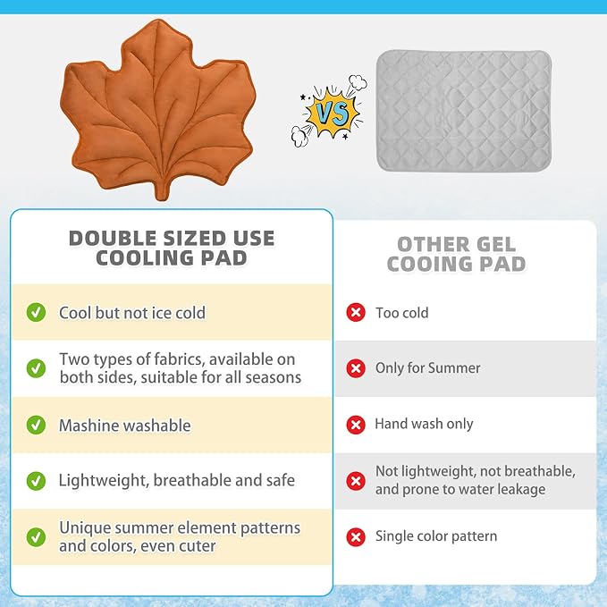 KOOLTAIL Breathable Cat Mat, Upgraded Two Sided Pad for Dogs Cats Puppy, Soft Summer Pet Sleeping Blanket Kennel to Keeping Cool, Washable Dog Mats for Crate Sofa Bed Outdoor, Maple Leaf