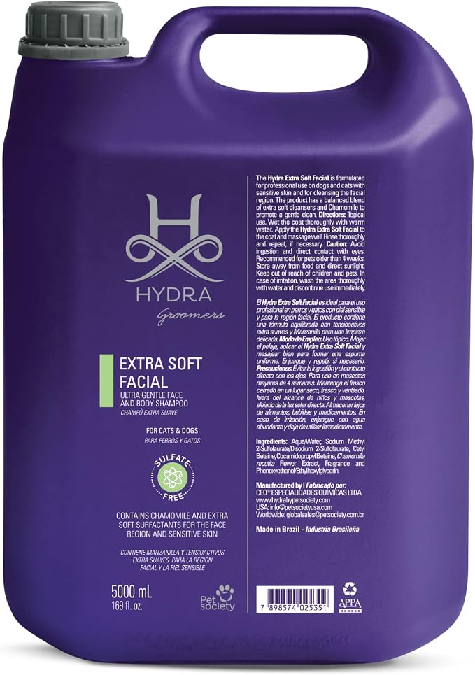 Hypoallergenic Dog Shampoo for Sensitive Skin – Face & Body Pet Shampoo – 169 fl oz – Hydra Professional