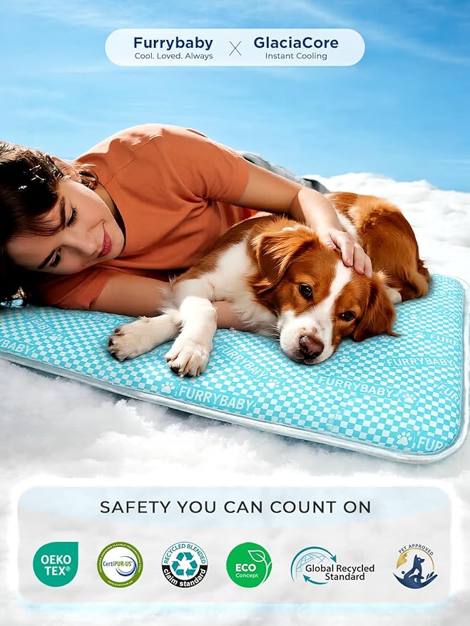 furrybaby Dog Cooling Mat Dog Bed mat, Extra-Thick Dog Crate Pad, Cat Bed, Washable Pet-Safe Magic Cooling Pad for Dogs Cats, Long Lasting Cooling for Crate Bed Indoor Outdoor Summer, 44x32, Sea