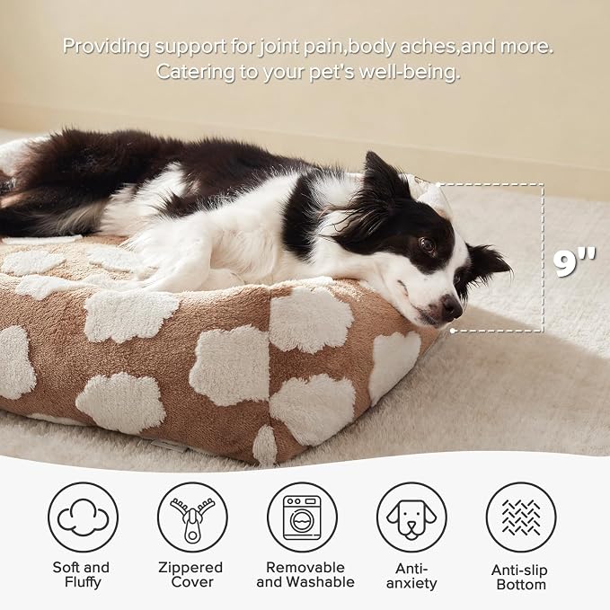 JOEJOY XL Dog Beds Large Sized Dog, Rectangle Washable Orthopedic Pet Bed with Removable Zipper Cover, Cute Soft Calming Puppy Pet Bed with Jacquard Shaggy Plush & Non Skid Bottom