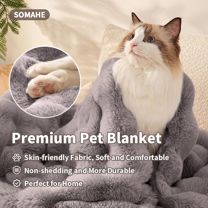 SOMAHE Pet Blanket, Reversible Sherpa & Bubble Fleece Pet Throw, Ultra-Soft Plush for Cats & Small Dogs, Machine Washable, Anti-Static, Warm & Cozy,28"×22" Inch Gray