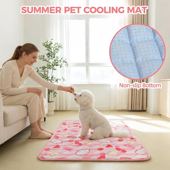 Dog Cooling Mat,15.5" x 19.5"Thicken Self-Cooling Mat for Dog&Cat,Internal Waterproof & Endothermic,Washable Pet Ice Cool Pad Blanket,Pet Sleeping Pad for Indoor Outdoor in Summer, Non-Toxic, Pink S