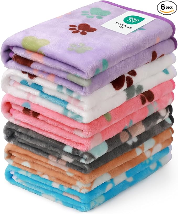 Luciphia 1 Pack 6 Dog Blankets Cat Soft Fluffy Fleece Pet Blanket Warm Cute Print Design Puppy Kitten Doggy Paw Medium(30"x20")