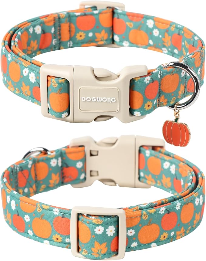DOGWONG Fall Pumpkin Dog Collar- Cute Fall Holiday Dog Collars Adjustable Halloween Dog Collar for Small Medium Large Dogs XS