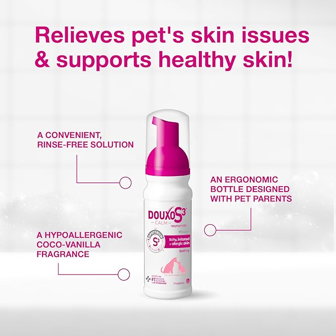 Douxo S3 Calm Itch Soothing Mousse for Dogs & Cats – Soothing Dog Skin Allergy and Itch Relief for Dogs, Helps Support Itchy, Irritated or Allergic Skin, 5 fl oz