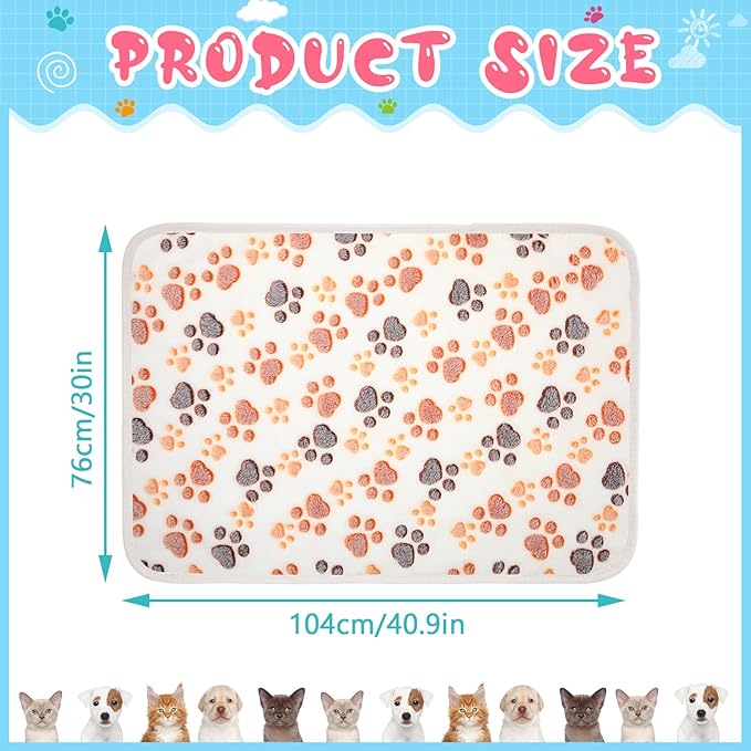 Tatuo 4 Pack Fleece Dog Blankets for Puppy Cats Multi-Size Sleep Mat for Pet Guinea Pig Soft Washable Warm Crate Bed Puppy Teething Toys Print Pattern Blanket Indoor(White,41 x 30 Inch,Paw)