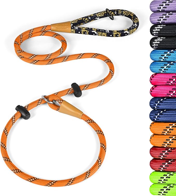 lynxking Slip Lead Dog Leash Reflective, Heavy Duty Comfortable Strong Rope for Large Medium Small Dogs No Pull Pet Training (Orange, Small 3/8in x 6ft-Slip Lead)