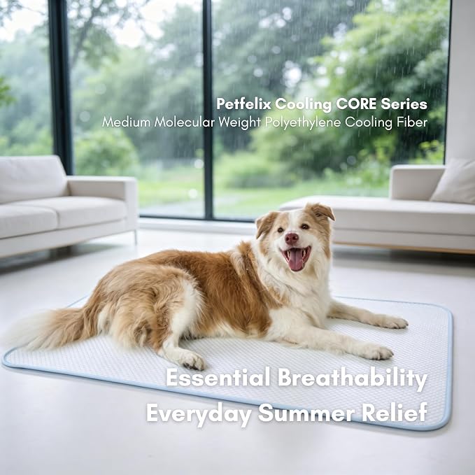 petfelix Dog Cooling Mat, Cooling Dog Bed and Cooling Pad for Dog with Qmax 0.4 Yarn, Breathable 3D Airflow Layers, Machine Washable Non Slip Base for Pets, Blue, L, 36"*24"