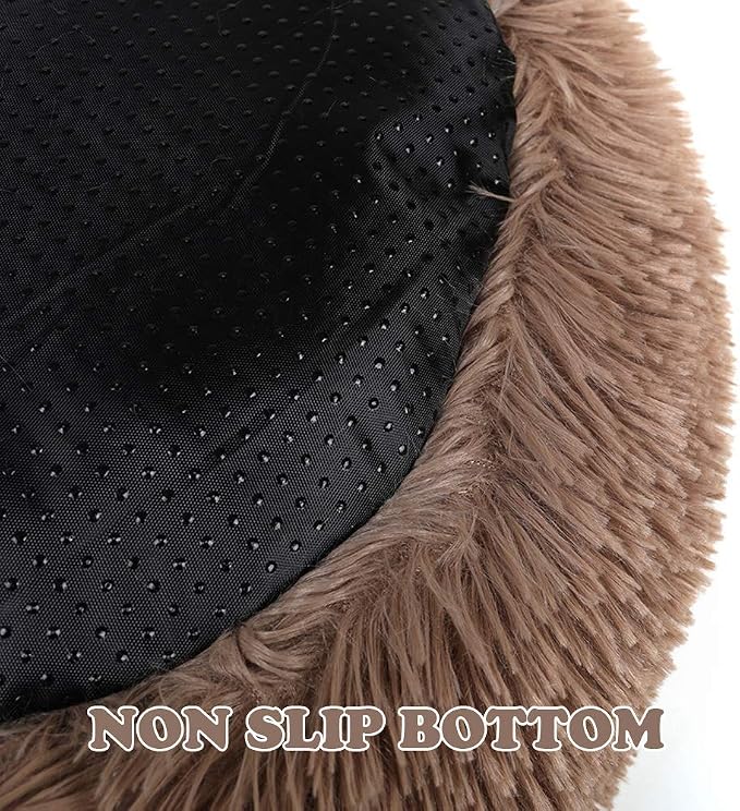 otoez Kitten Puppy Bed Extra Small XS Round Dog Cat Beds Anti Anxiety Plush Pet Calming Donut Bed with Non-Slip Waterproof Bottom, Washable (15.7", Khaki)