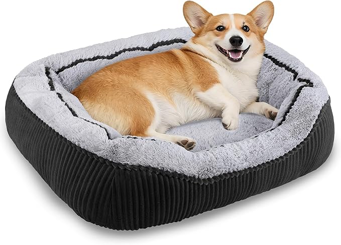 Dog Beds for Small Medium Large Dogs & Cats. Washable Pet Bed, Orthopedic Dog Sofa Bed, Soft Calming Sleeping Warming Puppy Bed (Black, Medium-(25’’x 21’’x 8’’))