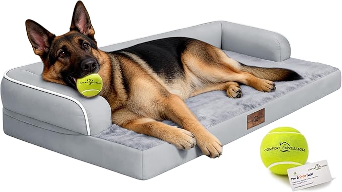 Comfort Expression Extra Large Dog Bed - XXL Orthopedic Washable Bed for Big Dogs - Waterproof Non-Slip Pet Couch Bolster with Removable Cover, 48 x 33