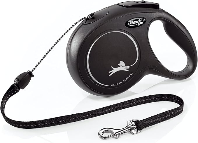 FLEXI Classic Cord Retractable Dog Leash for Medium Dogs up to 44 lbs. – 26 ft., Black | Tangle-Free Cord Design with One-Handed Brake, Pause, Lock | German Quality Product