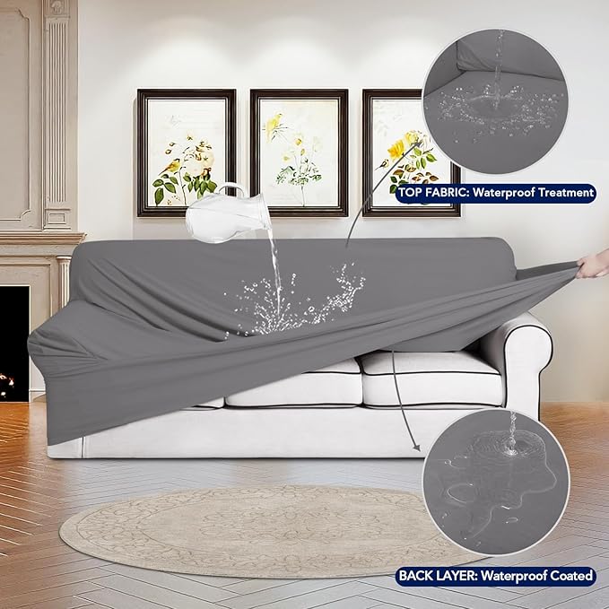 PureFit 100% Dual Waterproof Couch Cover Slipcovers for Couches and Sofas - Stretch Non Slip Fleece Sofa Covers Washable, Leakproof Furniture Protector for Kids, Pets, Dog (Loveseat, Light Gray)