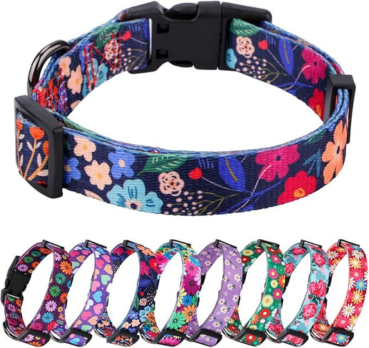 Dog Collar for Large Dogs Special Design Cute Black Floral Plant Pattern Girl Female Pet Collar (Black, L)