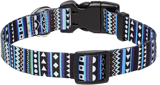 Mihqy Dog Collar with Bohemia Floral Tribal Geometric Patterns - Soft Ethnic Style Collar Adjustable for Small Medium Large Dogs（Bohemian Blue,S）
