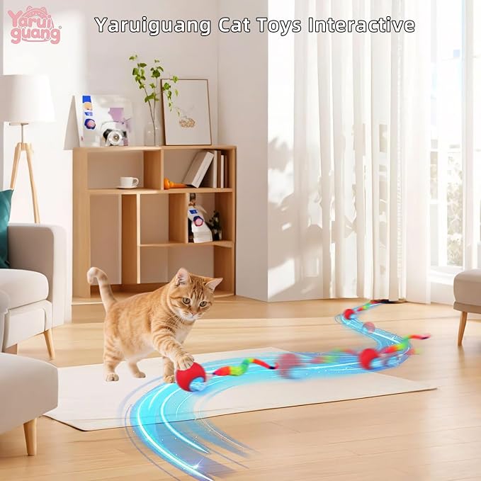 New Upgraded Interactive Cat Toy Ball – Smart Automatic Rolling Stimulating Chasing Teaser Ball for Bored Indoor Adult Cats and Dogs (Red)