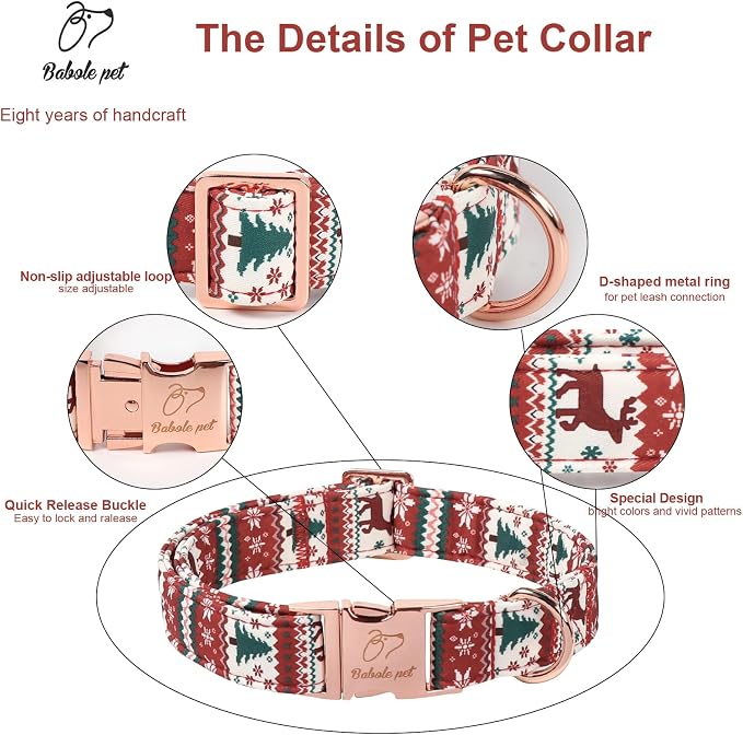 Christmas Dog Collar for Small Dogs - Fair Isle Style Christmas Collars for Dogs, Cute Reindeer Snowflake Winter Heavy-Duty Adjustable Dog Collars with Metal Buckle S