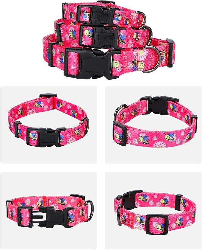 Pink Dog Collar Summer Daisy and Bees Print for Medium Dogs