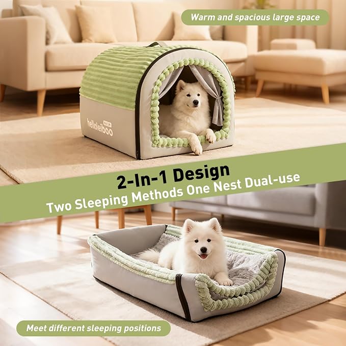 Dog House Indoor, Dog Beds with Privacy Door, Washable Pet Bed Tent, Warm Soft Dog Bed Cave,for Small Medium Extra Large Dogs (Brown, L)