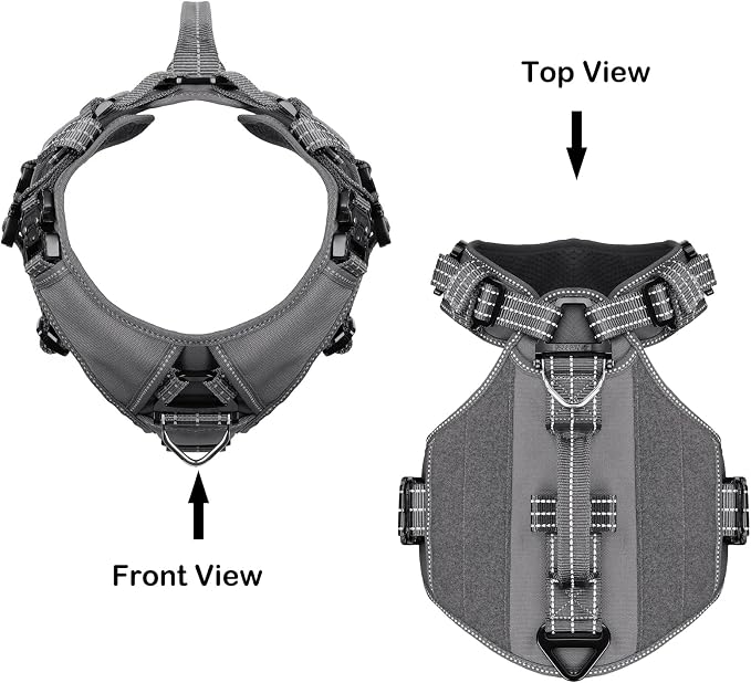 ICEFANG GN8 Tactical Dog Harness with 4X Metal Buckles for Medium Sized Dogs,Reflective in Training Walking K9 Dog Vest,No-Pull Front Leash Clip,Adjustable Pet Harness (Grey, Medium (Pack of 1))