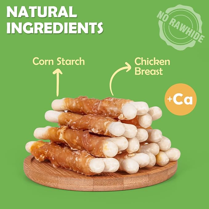 MON2SUN Dog Treats, Chicken Wrapped Calcium Bones Without Rawhide, 4 Inch Training Treats for Teeth Cleaning and Fresh Breath, Chews for Puppy and Small Dogs (10 Ounce - Pack of 2)