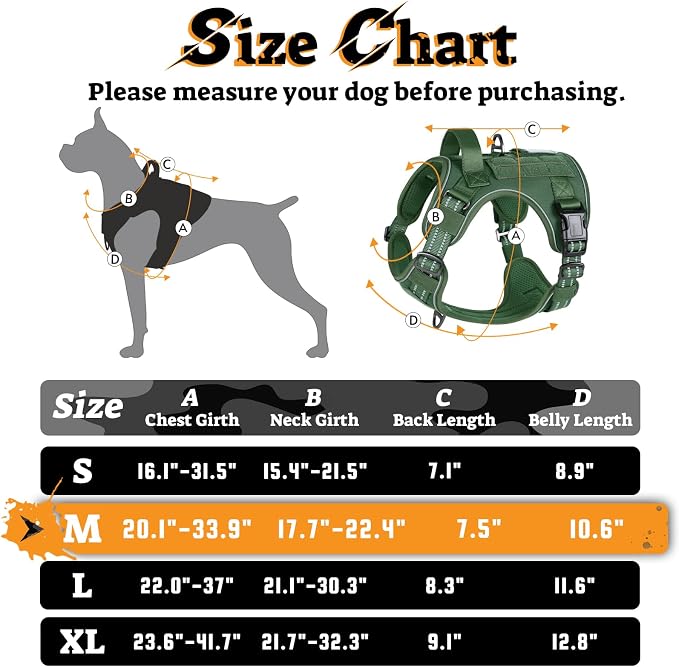 rabbitgoo Tactical Dog Harness for Large Dogs No Pull Adjustable Military Vest with Handle MOLLE Reflective Heavy Duty Dog Vest for Walking Training Hunting Outdoor Working Medium Size Dog Green M
