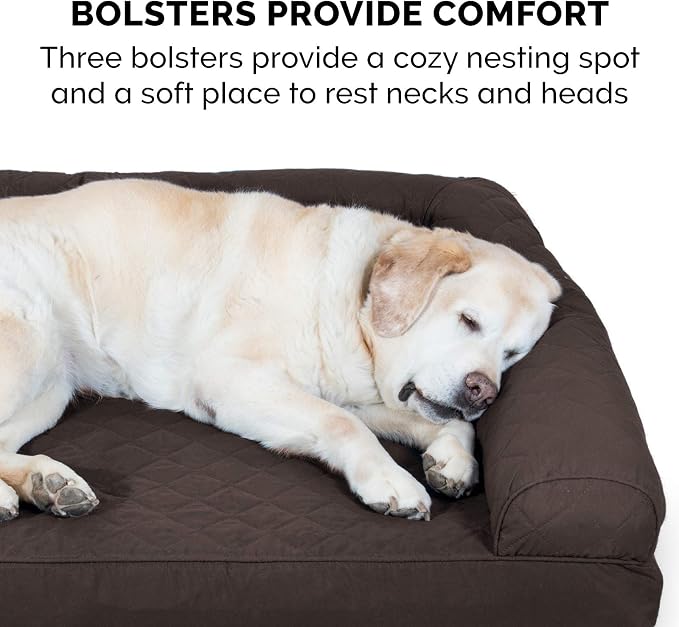 Furhaven Memory Foam Dog Bed for Medium/Small Dogs w/ Removable Bolsters & Washable Cover, For Dogs Up to 35 lbs - Quilted Sofa - Coffee, Medium