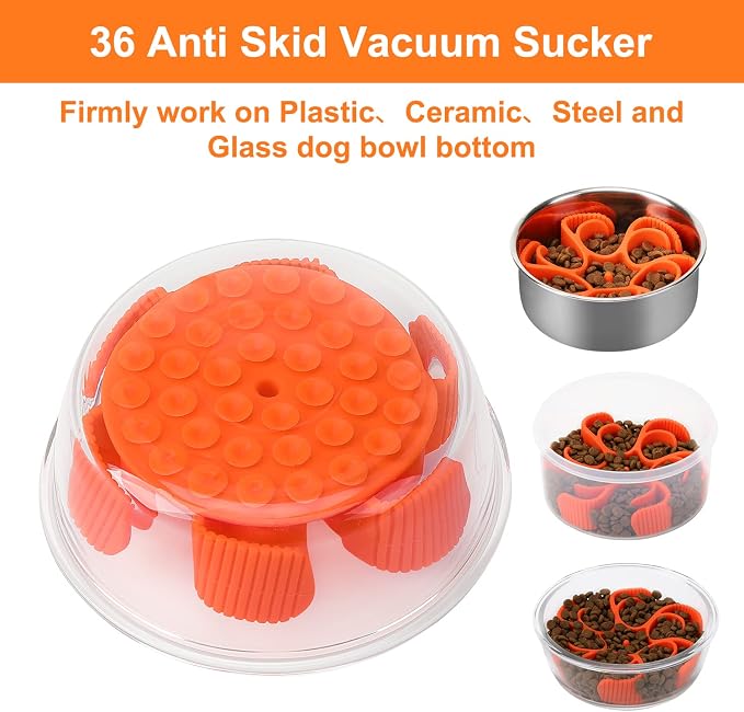 Anipaw Dog Slow Feeder Bowls Silicone Spiral Pet Food Feeder Insert to Slow Down Eating for Large Medium Small Breed Dogs Perfect with Stainless Steel Glass Ceramic Pet Bowls (Orange)