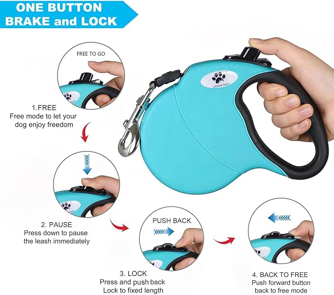 16ft Retractable Dog Leash for Medium Breed Dogs up to 44 lbs with a Detachable Chew Proof Extender Wire Ropes (Blue M)