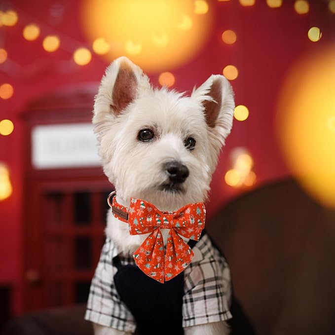 Unique Style Paws Christmas Day Dog Collar with Bowtie Red Christmas Gingerbread Cotton Puppy Collars for Small Medium Large Dogs