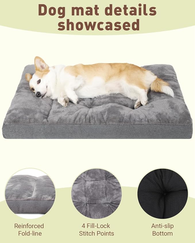 NUPIDA Dog Bed for Crate for Large Dog, Machine Washable Bed XL Crate Plush Pet Kennel Pad with Non-Slip Bottom, Pet Sleeping Mat, 41x27 inch, Dark Gray