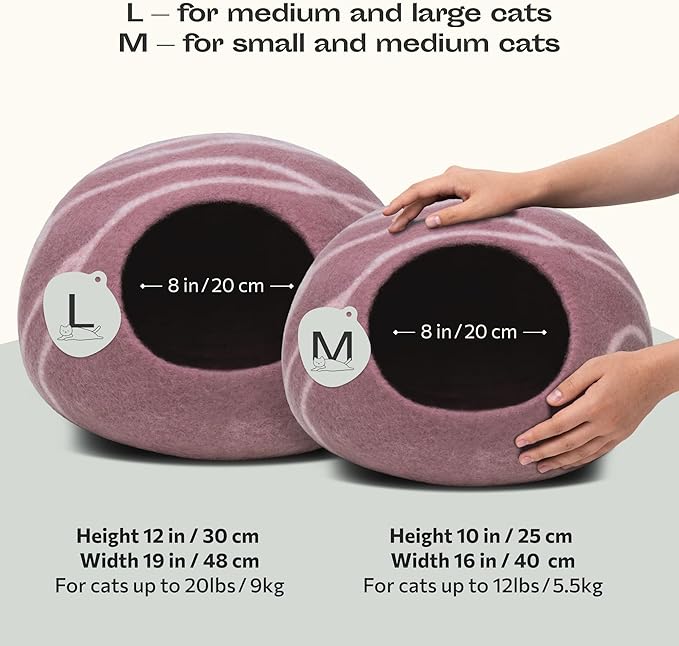 MEOWFIA Cat Cave – Premium Felt Cat Enclosure for Indoor Cats, Handmade Merino Wool (Rose Gold, Medium)