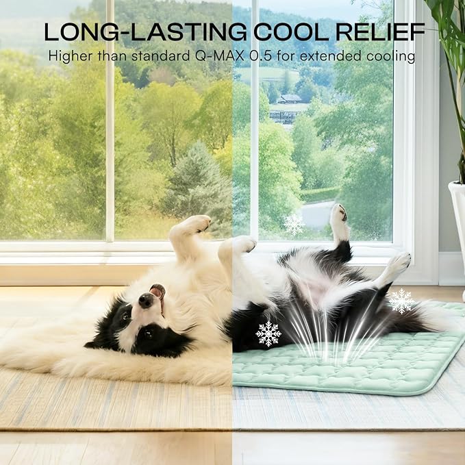 Luciphia Premium Dog Cooling Mat Non-Slip Q-MAX>0.5 Self-Cooling Pad for Small Pet Cat Indoor Portable Kennel Puppy Bed for Summer Crate Pad for Dog Washable Green 20x30 inches