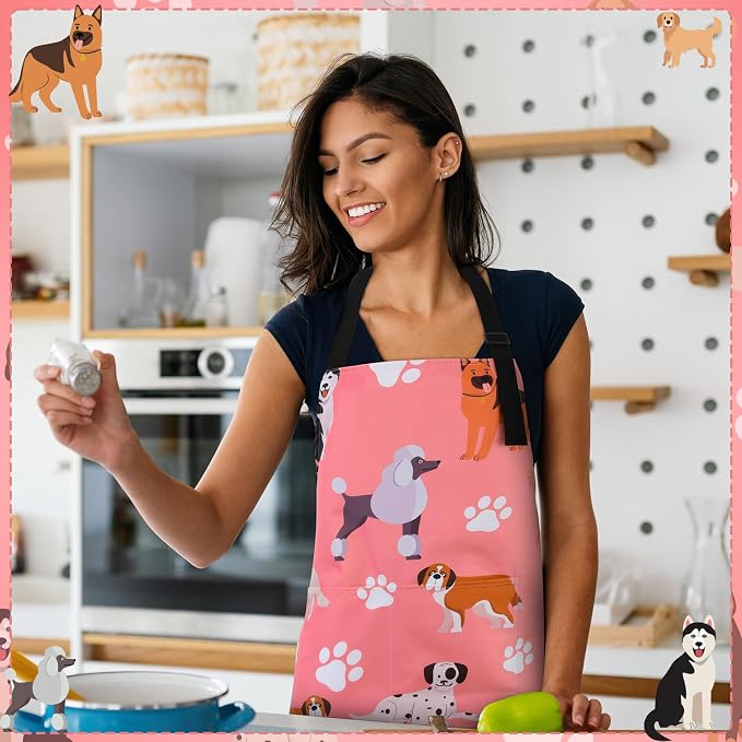 Dog Grooming Waterproof Apron with 2 Pockets, Cute Animals Puppy Dog Pets Apron