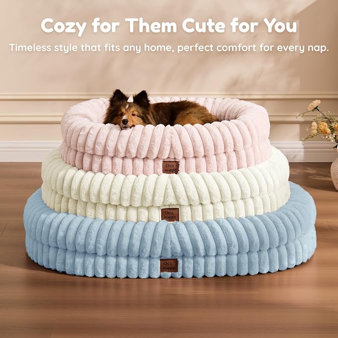 ChiXnuggle Orthopedic Dog Bed for Large Dogs, Waterproof Faux Rabbit Fur Dog Couch with Egg Crate Foam Support and Washable Removable Cover, Bolster Pet Sofa with Non-Slip Bottom, 35x28x7, Light Blue