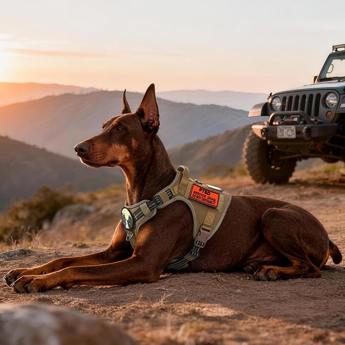 rabbitgoo Tactical Dog Harness for Large Dogs No Pull Adjustable Military Vest with Handle MOLLE Reflective Heavy Duty Dog Vest for Walking Training Hunting Outdoor Working Medium Size Dog Brown XL