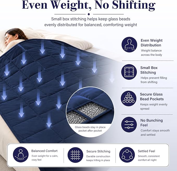 L'AGRATY Weighted Blanket - 60"x80" 17lbs Cooling Breathable Heavy Blanket Microfiber Material with Glass Beads for Adult All-Season Summer Fall Winter Soft Thick Comfort