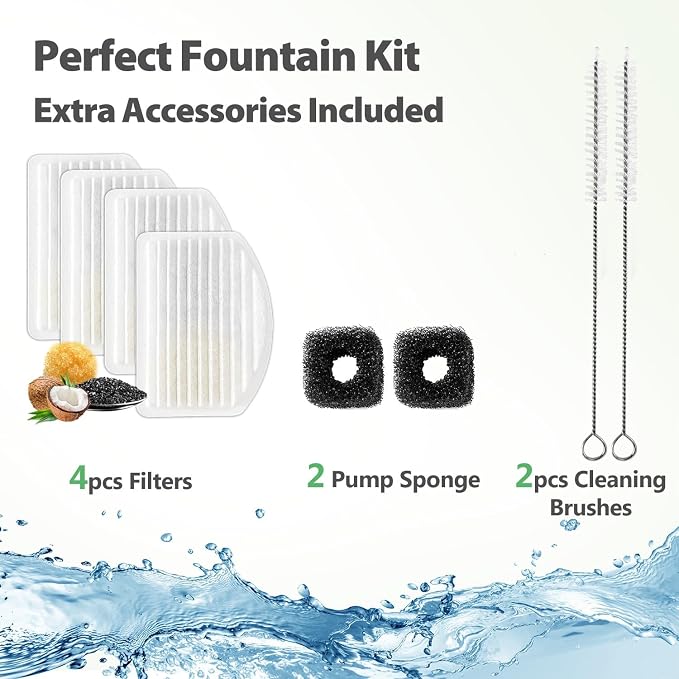 ORSDA Cat Water Fountain Stainless Steel, 3L Automatic Pet Drinking Fountain for Cats Inside, Dog Water Dispenser with Adjustable Water Flow and 6 Replacement Filters for Cats, Dogs