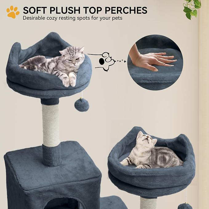 YITAHOME 75-Inch Tall Cat Tree Indoor: Multi-Level Kitten Tower with Kitty Condos, Top Perches, Sisal Ramp, Scratching Posts & Cozy Basket Hammocks Pet Play House Dark Gray